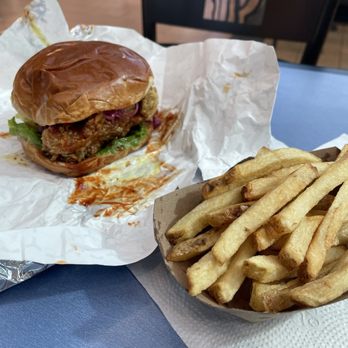 Oh My Chicken - Chicken Sandwich with Spicy Chili Sauce with a side of Fries - Chicken Shop Near Me - Tucson, Arizona