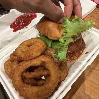Stubbys - Boston - Jerk chicken and beer batter onion rings. - Breakfast & Brunch Near Me - Boston, Massachusetts
