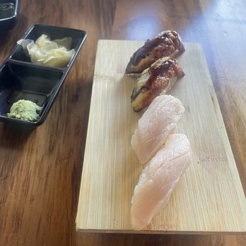 Oao - Sushi Bar & Grill at Wailea - eel & hamachi nigiri - Sushi Bars Near Me - Kihei, Hawaii Oao - Sushi Bar & Grill at Wailea - eel & hamachi nigiri - Sushi Bars Near Me - Kihei, Hawaii