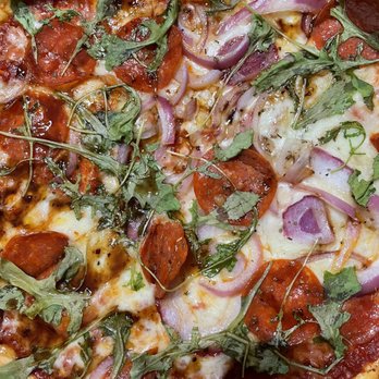 Blaze Pizza - 2 top spicy red sauce with pepperoni and raw onion. Topped with arugula and balsamic - Salad Near Me - Royal Palm Beach, Florida