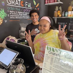 Kat, (one of the owners) and Manny welcome you to their new darling and unique juicery! Kat, (one of the owners) and Manny welcome you to their new darling and unique juicery!