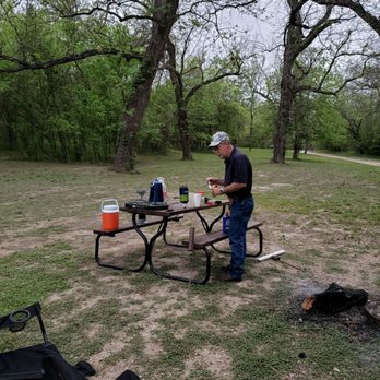Alamo River RV Park & Campground - My husband making coffee - Campgrounds Near Me - Von Ormy, Texas