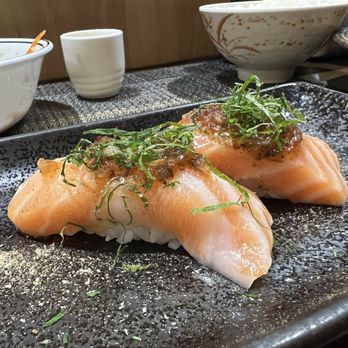 Sushi Nakano - Salmon Belly with plum sauce - Sushi Bars Near Me - Phoenix, Arizona Sushi Nakano - Salmon Belly with plum sauce - Sushi Bars Near Me - Phoenix, Arizona