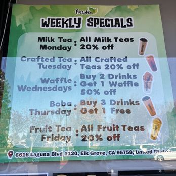 Presotea - Weekly Specials Menu - Bubble Tea Near Me - Elk Grove, California