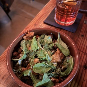 Odd Duck - Broccoli and Chicken Skin - American Near Me - Austin, Texas Odd Duck - Broccoli and Chicken Skin - American Near Me - Austin, Texas