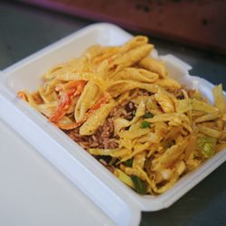 Rice and Peas, Rasta Pasta and Steamed Veggies.