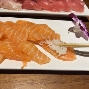 Sushi One Spot - Either Albacore/Yellowtail Nigiri (I forgot :c) Tuna Nigiri, Salmon Nigiri (lets take a minute to look at the fish to rice ratio SHEESH) - Sushi Bars Near Me - Montclair, California