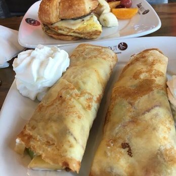 All About Cha - Yukon - Fruit crepe , breakfast sausage and egg croissant sandwhiche and a not caramel macchiato! - Desserts Near Me - Yukon, Oklahoma All About Cha - Yukon - Fruit crepe , breakfast sausage and egg croissant sandwhiche and a not caramel macchiato! - Desserts Near Me - Yukon, Oklahoma