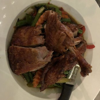 Malakor Thai Cafe - Duck with basil sauce over veggies (asparagus, green beans, etc) - Thai Near Me - West Palm Beach, Florida