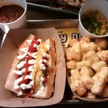 Dog Haus - Pasadena - Downtown dog, Cheese Taters, Dutch Chocolate Shake (camera shy). The Chili & tots & fixins were comp since they lost my order. #doghaus - New American Near Me - Pasadena, California