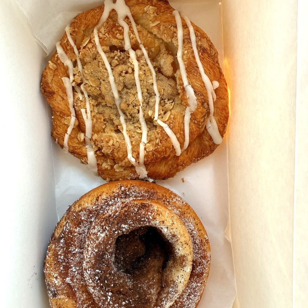 Chocolate roll and seasonal peach pastry Chocolate roll and seasonal peach pastry