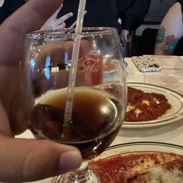 Glass with previous customers lipstick