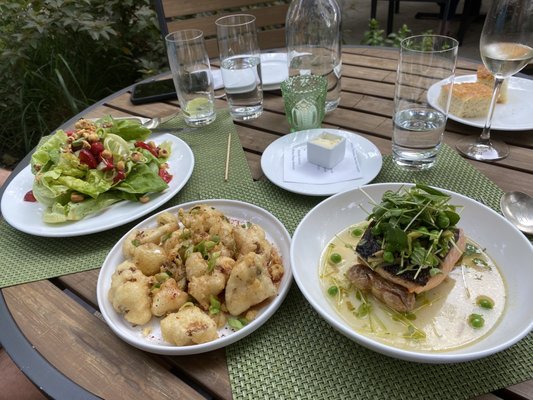 Photo of Decca - Louisville, KY, United States. Strawberry salad, cauliflower & crispy salmon (would get this again!)