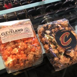 The Cleveland Caramel Corn - Caramel & Cheddar on the left, Dark Chocolate & Sea Salt on the right