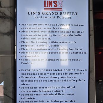 Lin's Grand Buffet - Restaurant Policies - Chinese Near Me - Casa Grande, Arizona
