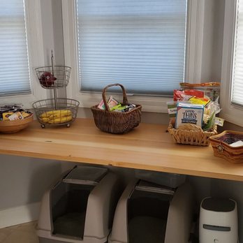 Ckim Design & Build - The main countertop underneath the nook windows with the litter boxes perfectly tucked underneath! - Carpenters Near Me Ckim Design & Build - The main countertop underneath the nook windows with the litter boxes perfectly tucked underneath! - Carpenters Near Me