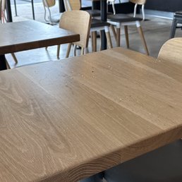 Crumbs all over the tables....