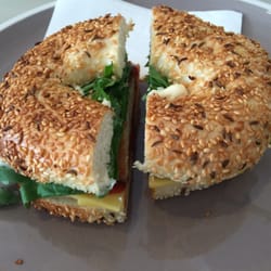 Huff Bagelry - Chicken schnitzel on a bagel with the lot