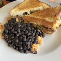 Texas Cheesesteak with black beans and rice