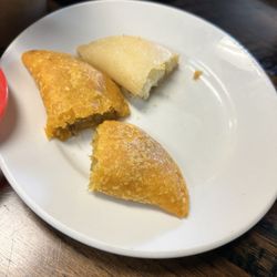 Delicias Colombianas Jax 2 - Beef and Queso empanadas. Each was approximately 2 bites each.