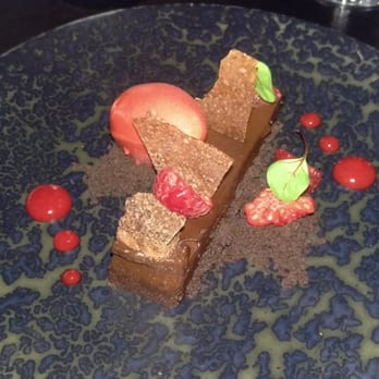Hakkasan - Chocolate Marquise: raspberry coulis, sorbet and chocolate soil - Cantonese Near Me - London, XGL Hakkasan - Chocolate Marquise: raspberry coulis, sorbet and chocolate soil - Cantonese Near Me - London, XGL