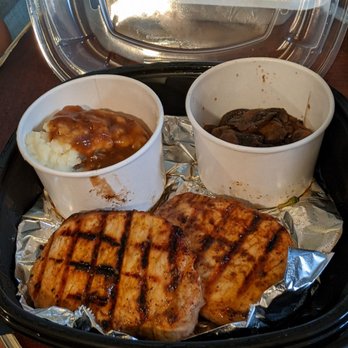 Texas Roadhouse - Grilled Pork Chops, $14.99 prior to tax. Sides chosen shown with mashed potatoes and gravy, sauteed mushrooms - Steakhouses Near Me - Greenwood, Indiana Texas Roadhouse - Grilled Pork Chops, $14.99 prior to tax. Sides chosen shown with mashed potatoes and gravy, sauteed mushrooms - Steakhouses Near Me - Greenwood, Indiana