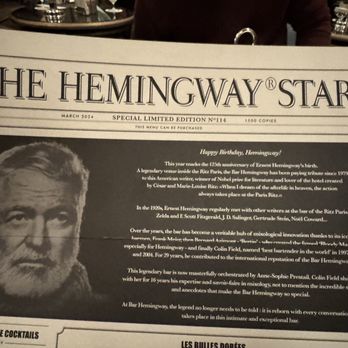 Bar Hemingway - Limited edition menu - Cocktail Bars Near Me - Paris, 75