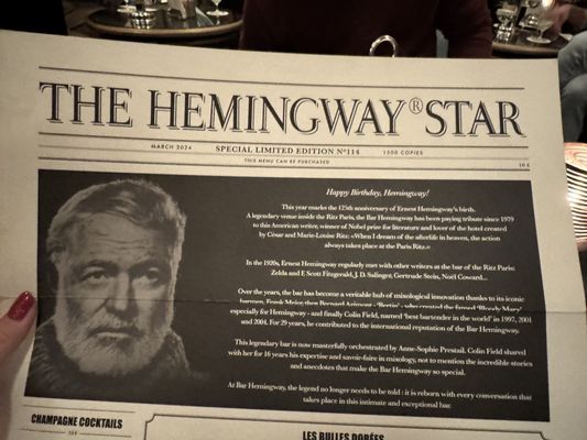 Menu photo 3 Bar Hemingway Paris, 75