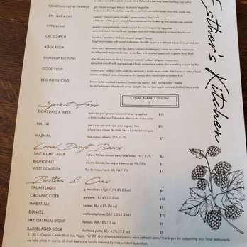 Esther's Kitchen - Beverage list: seasonal cocktails, non-alcoholic options, and beers. - Italian Near Me - Las Vegas, Nevada