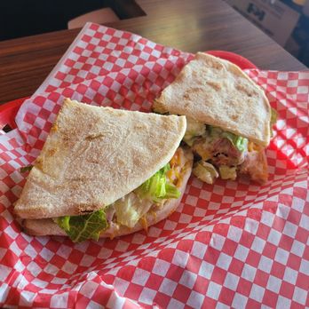 Bigfoot Pizza & Bar - Chicken Bacon Ranch flat bread sandwich. - Pizza Near Me - Tacoma, Washington Bigfoot Pizza & Bar - Chicken Bacon Ranch flat bread sandwich. - Pizza Near Me - Tacoma, Washington