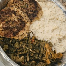 Desmond's Island Soul Grill - Krab cakes delicious, callaloo rundown. I ordered YELLOW rice but got Jasmine. What happened