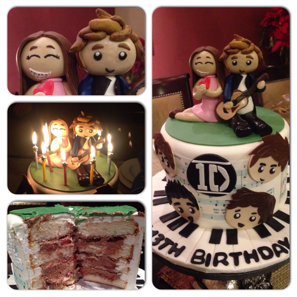 Ele Makes Cakes - Cute "One Direction" cake! Lyrics printed on the side. Bday girl's fave band mate, Niall, serenading her on top. - Custom Cakes Near Me Ele Makes Cakes - Cute "One Direction" cake! Lyrics printed on the side. Bday girl's fave band mate, Niall, serenading her on top. - Custom Cakes Near Me