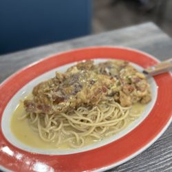 Dolphin South Trattoria - Softshell crab francese over spaghetti