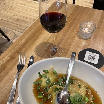 True Food Kitchen - Edamame dumplings and 6 oz Pinot Noir - Vegetarian Near Me - Annapolis, Maryland