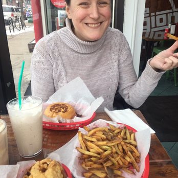 The Region - Handcrafted Hamburgers - Rachel with lunch - Burgers Near Me - Chicago, Illinois The Region - Handcrafted Hamburgers - Rachel with lunch - Burgers Near Me - Chicago, Illinois
