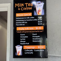 Menu for teas and coffee