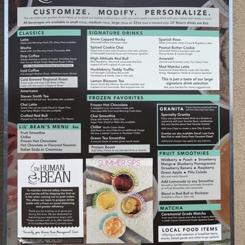 The Human Bean - Menu at the drive thru - Coffee & Tea Near Me - Loveland, Colorado