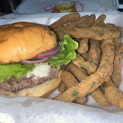 Burger & green bean fries
