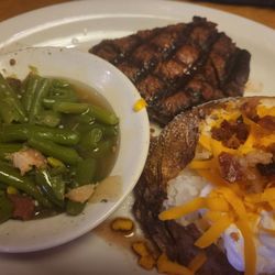 Texas Roadhouse - Husband's filet, loaded baked potato & green beans