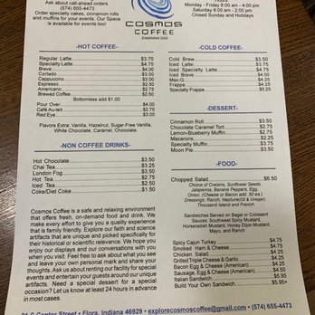 Cosmos Coffee - Menu - Coffee & Tea Near Me - Flora, Indiana