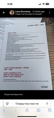 Menu photo 1 Zinqué Malibu, CA Menu photo 1 Zinqué Malibu, CA