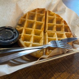 a waffle and a fork