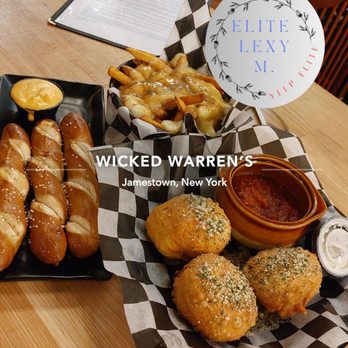 Wicked Warren's - Poutine with beer gravy, beer cheese soft pretzels, and pepperoni balls - Breweries Near Me - Jamestown, New York Wicked Warren's - Poutine with beer gravy, beer cheese soft pretzels, and pepperoni balls - Breweries Near Me - Jamestown, New York