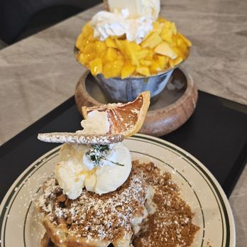 TwoHa's Cafe - Biscoff waffle and mango bingsoo - Desserts Near Me - Duluth, Georgia