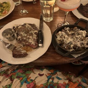 Gin Gin's - Ribeye with truffle butter and side of mushrooms. Clover club drink. - Cocktail Bars Near Me - Grand Rapids, Michigan Gin Gin's - Ribeye with truffle butter and side of mushrooms. Clover club drink. - Cocktail Bars Near Me - Grand Rapids, Michigan