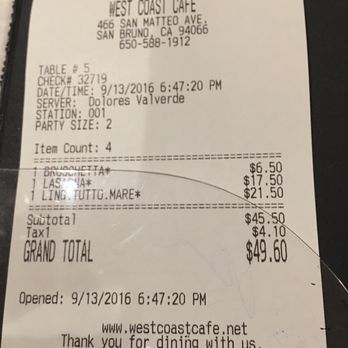West Coast Cafe - Thank you Delores, you were amazing - Italian Near Me - San Bruno, California West Coast Cafe - Thank you Delores, you were amazing - Italian Near Me - San Bruno, California