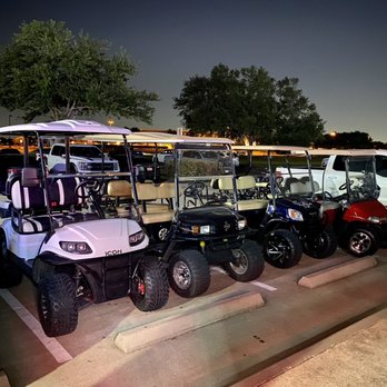 Monte’s Tastes and Taps - a row of golf carts - Sports Bars Near Me - Richmond, Texas Monte’s Tastes and Taps - a row of golf carts - Sports Bars Near Me - Richmond, Texas