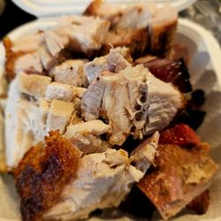Fong's Meat Market - Lunch from@Fong's Meat Market; 12/22/2024. 1/2 lb. Of Ea, Roast Pork & Char Siu. Hana hou, Mahalo Hubby David 4 picking up our Lunch.