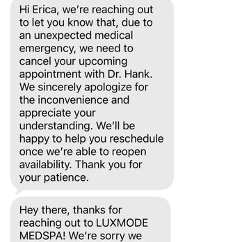 Luxmode Aesthetics & Wellness - Abrupt cancellation with no proper notice or alternatives. - Medical Spas Near Me - Nottingham, Maryland