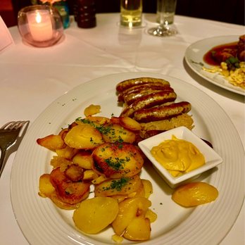 Restaurant Hirsch - Nuremberger sausage with kraut & potatoes. Great Senf! - Bavarian Near Me - Füssen, BY Restaurant Hirsch - Nuremberger sausage with kraut & potatoes. Great Senf! - Bavarian Near Me - Füssen, BY